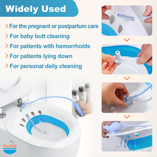 Pochik Sitz Bath for Toliet Seat, Sitz Bath for Hemorrhoids and Postpartum Care, Yoni Steam Seat - Foldable Basin for Epsom Salt Soak